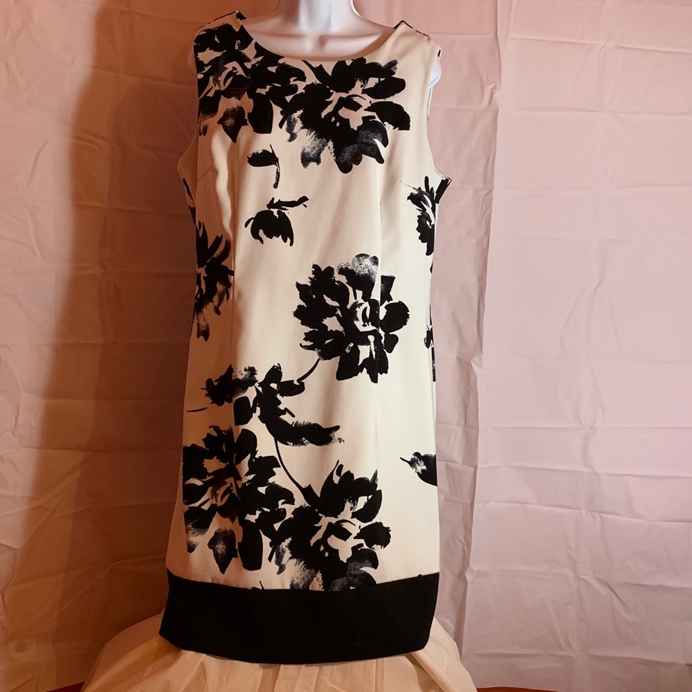 Floral Sheath Dress Black White A Line Sleeveless